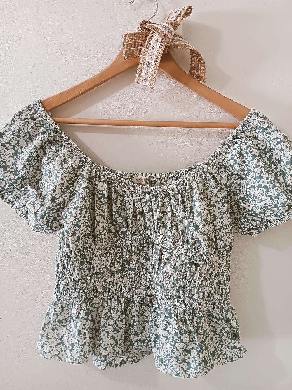 SIM & SAM COTTON FLORAL SMOCKED PUFF SLEEVE OFF THE SHOULDER PEPLUM CROP TOP XL
